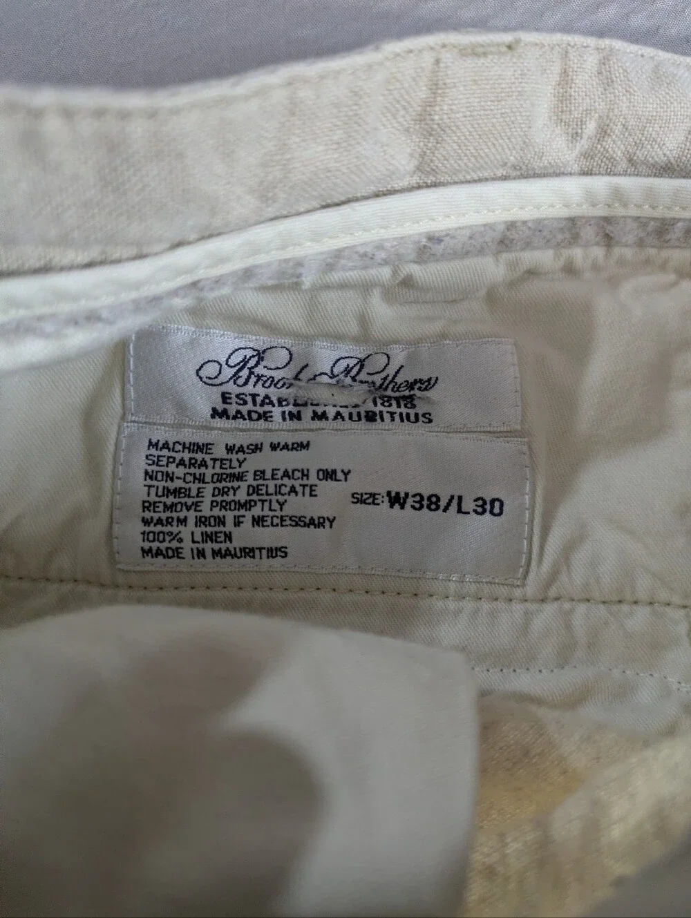 Brooks Brothers Mens 38 100% Linen Pleated Cuffed Trousers